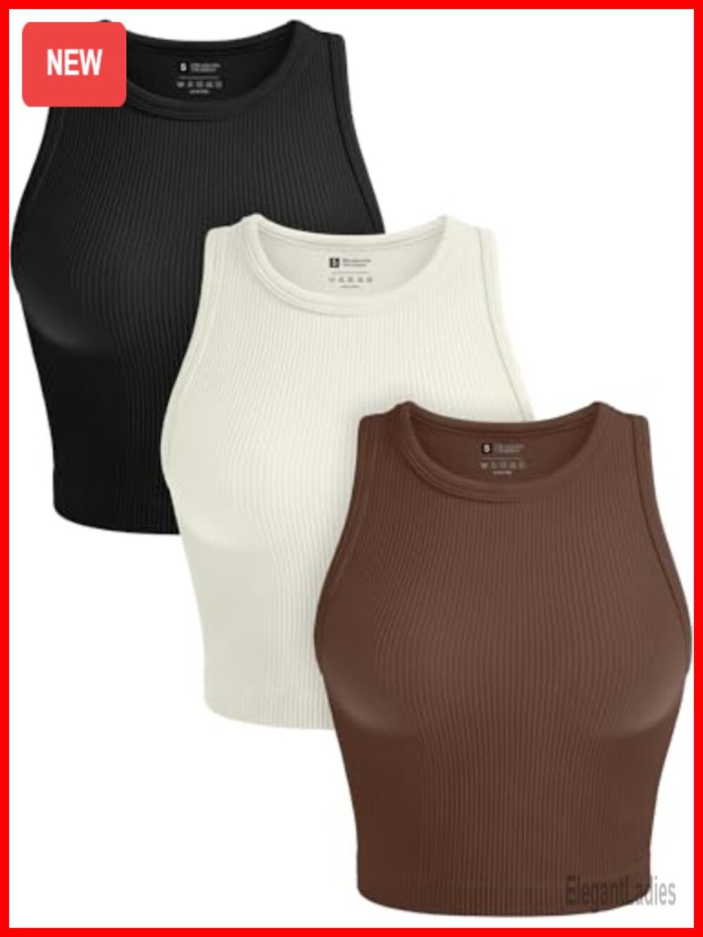 Women's 3 Pack Seamless Ribbed Crop Tank Tops Racerback Workout Yoga Gym Shirts